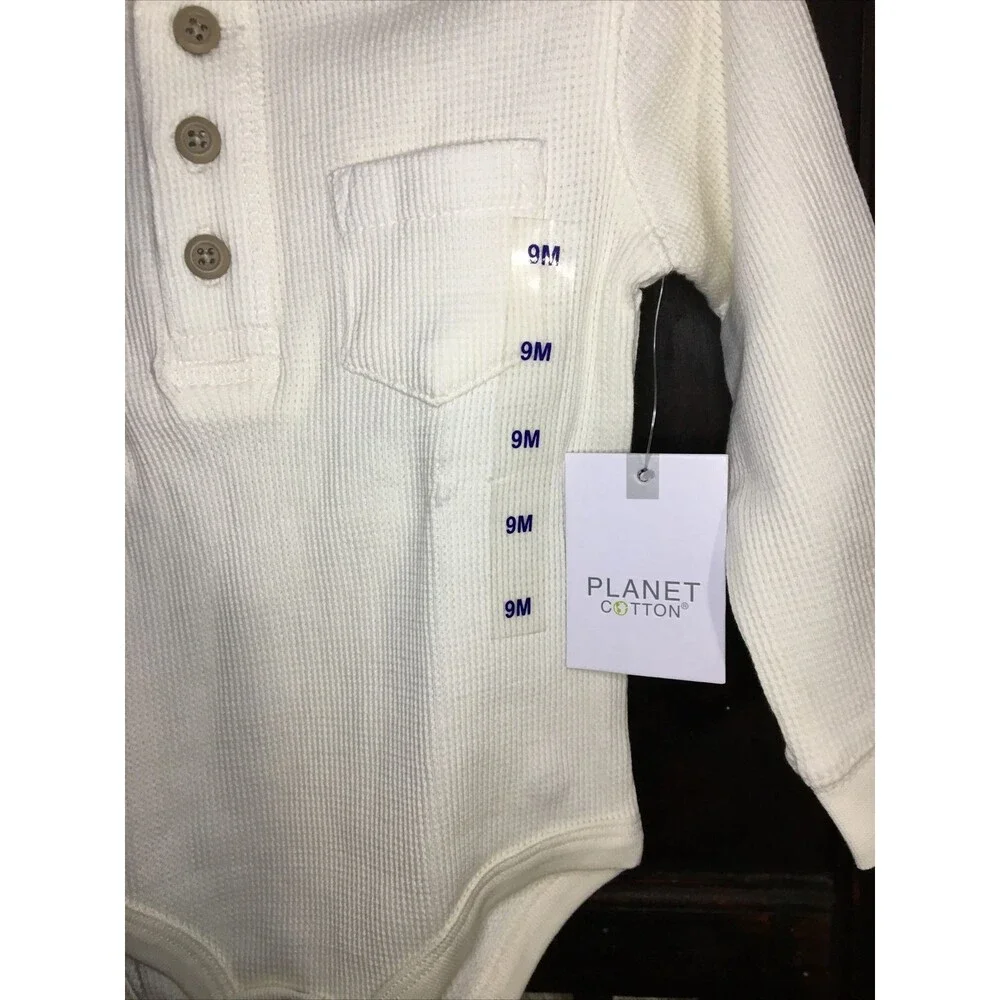 Planet Cotton Size 9M Thermal Henley Bodysuit in Ivory